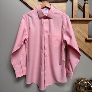 VTG Brooks Brothers Mens Pink Checkered Slim Dress Shirt 15.5 32 Non-Iron Cotton